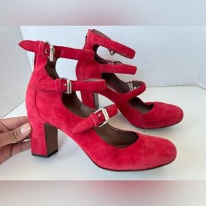 TABITHA SIMMONS Moda red suede 3 straps pumps heels size 37